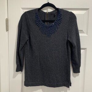J. Crew Womens Size XS Gray Jeweled Starburst Beaded Wool Blend Sweater